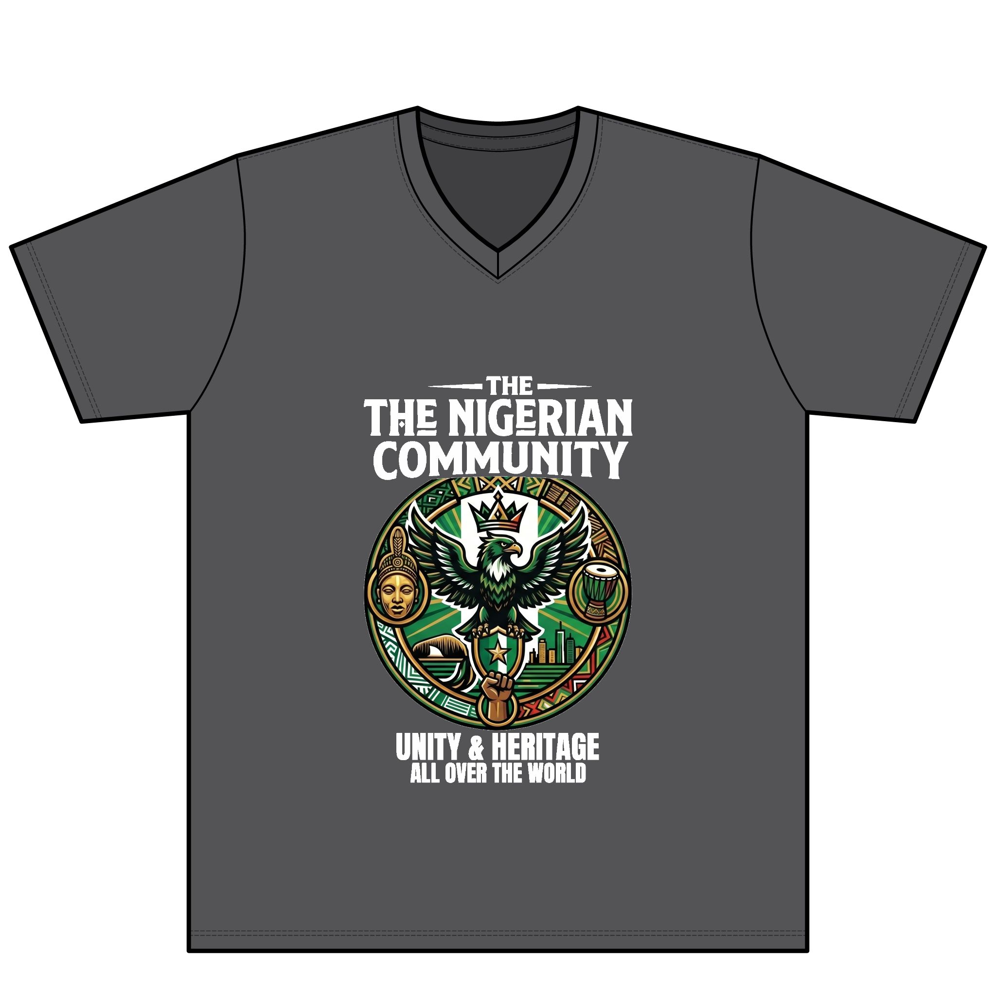 The Diaspora Crown Shield V-Neck Dark Tee - Image 10