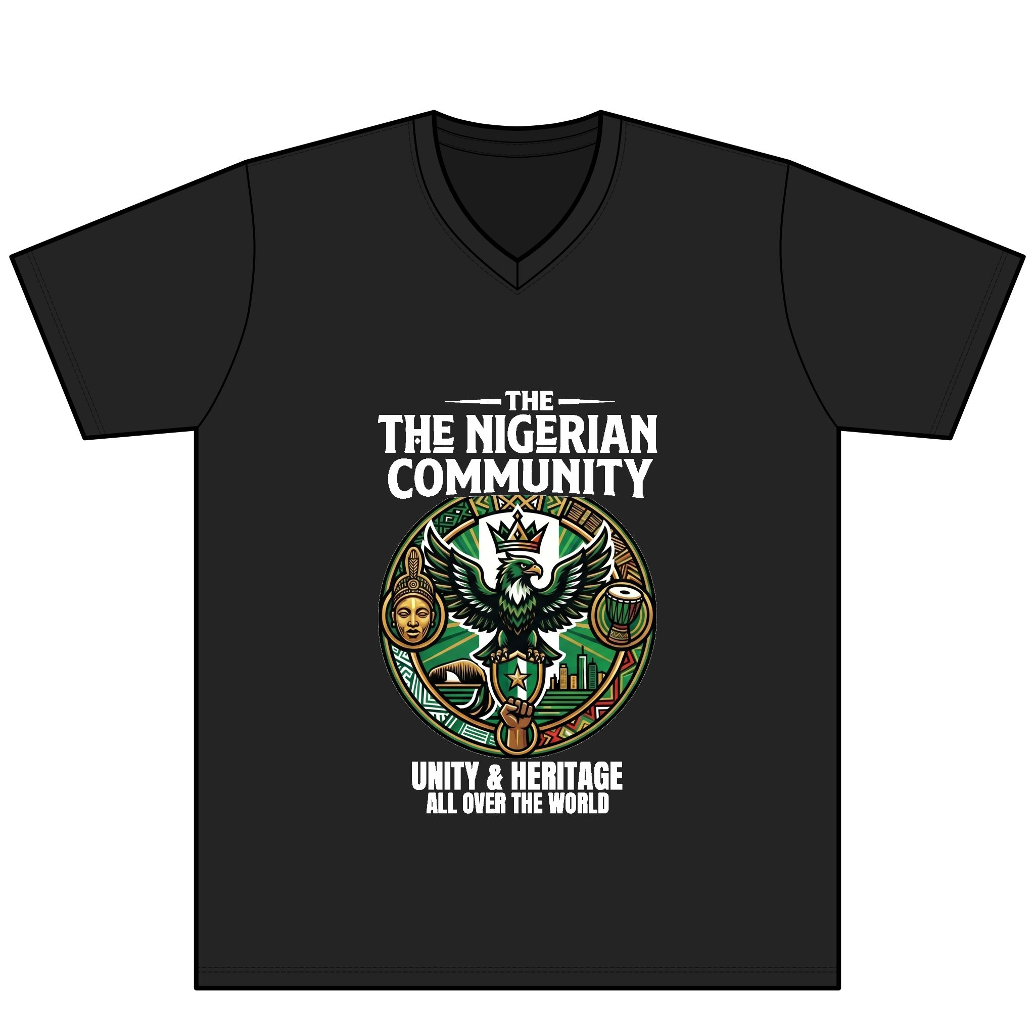 The Diaspora Crown Shield V-Neck Dark Tee - Image 2